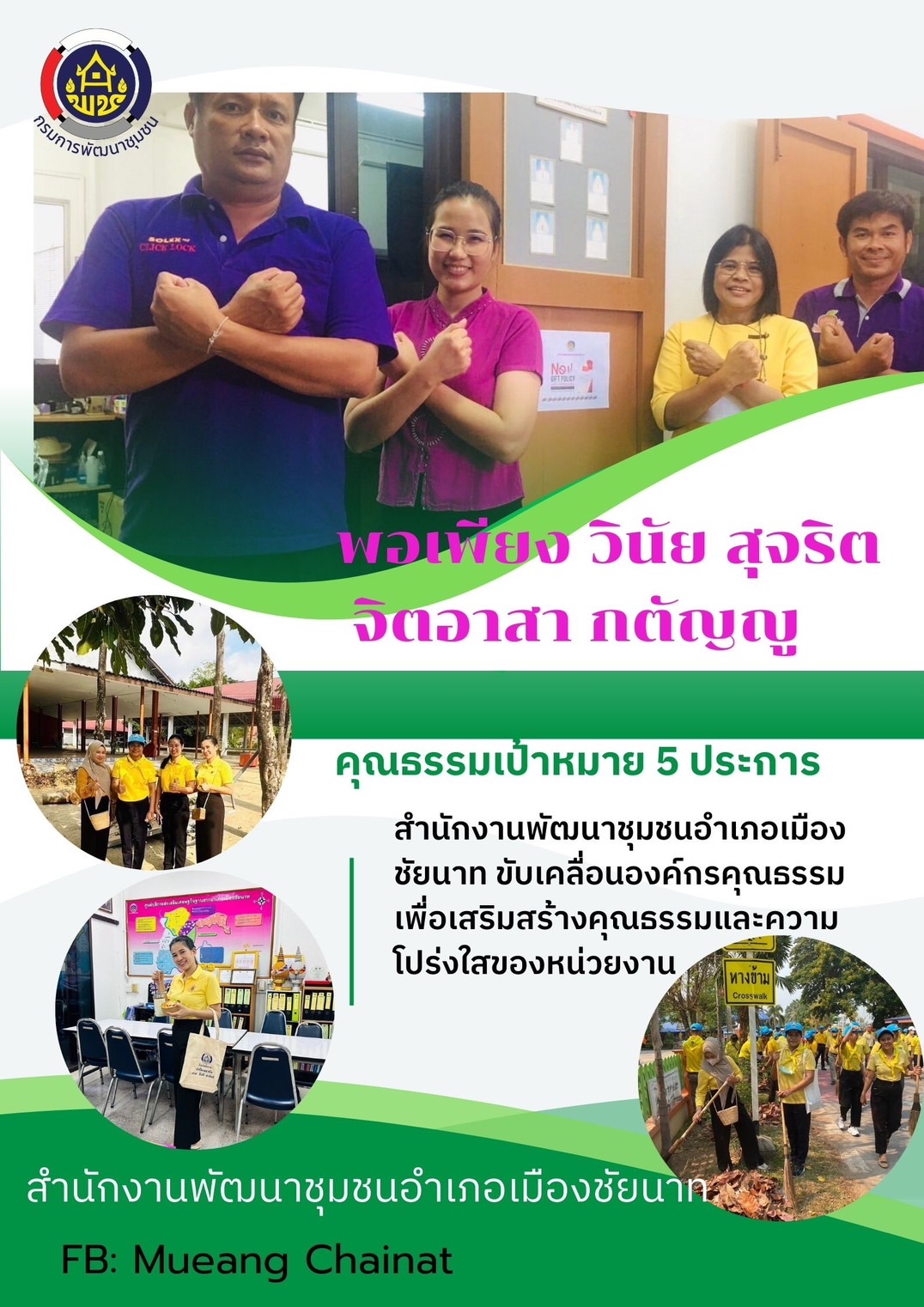 พช.ชัยนาท ขับเคลื่อนการดำเนินงานองค์กรคุณธรรม คัดเลือกหน่วยงานคุณธรรม ที่ส่งเสริมการดำเนินงานตามแผนการขับเคลื่อนองค์กรคุณธรรม ตามคุณธรรมเป้าหมาย 5 ประการ                                              